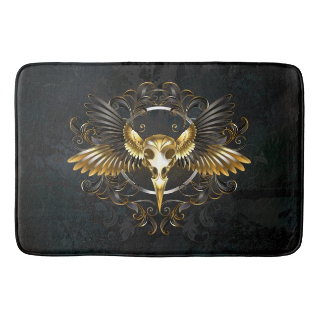 Tapete De Banheiro Caveira de ouro sobre fundo preto (Frente)