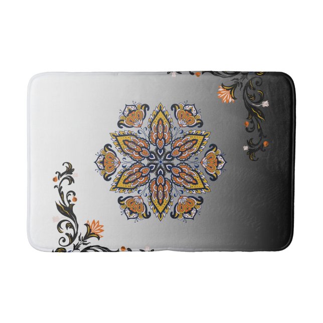 Tapete De Banheiro Celestial Bloom – Black & White Mandala Floral Des (Frente)