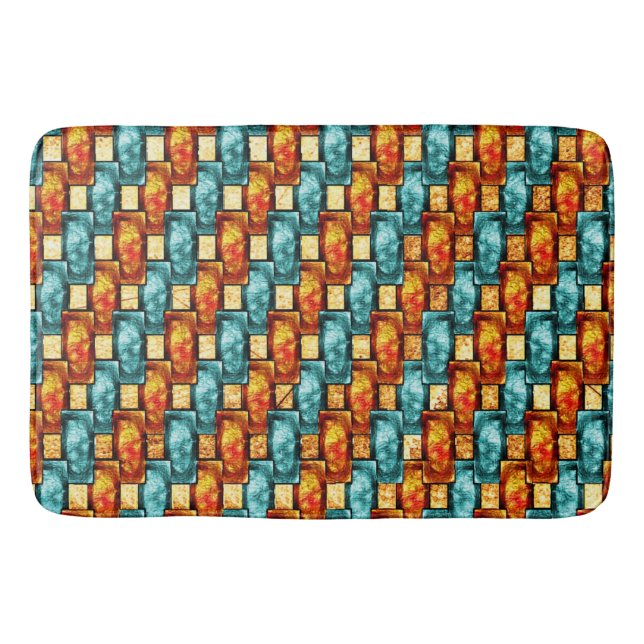 Tapete De Banheiro Chapas retangulares esculpidas e manchadas, ciano  (Frente)