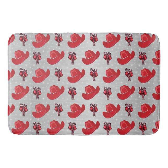 Tapete De Banheiro Chapéus De Cowboy E Canas De Doces Feriados De Nat (Frente)