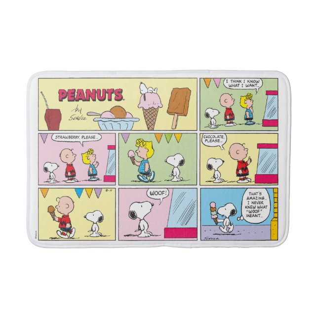 Tapete De Banheiro Charlie Brown, Snoopy e Sally | Sorvete (Frente)