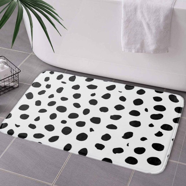 Tapete De Banheiro Cheetah Spots Preto Branco (Cheetah Spots Black White Bath Mat by Looly Elzayat)