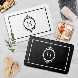 Tapete De Banheiro Chelsea, preto e branco, monograma