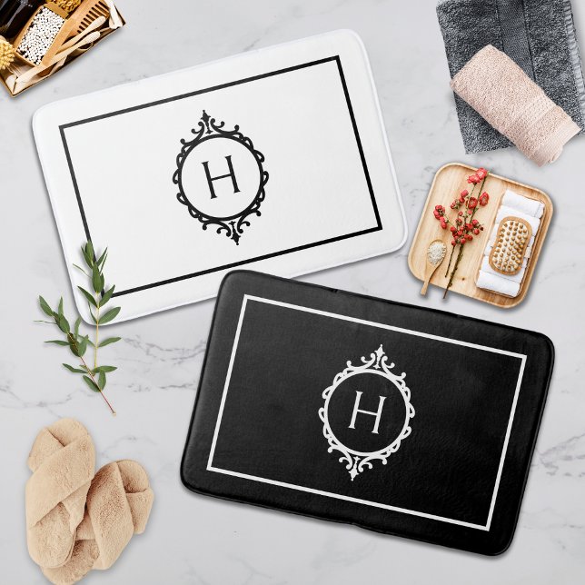 Tapete De Banheiro Chelsea, preto e branco, monograma (Criador carregado)
