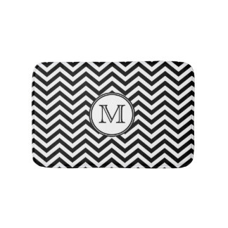 Tapete De Banheiro Chevron preto e branco Monogrammed