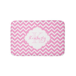 Tapete De Banheiro Chevron Zigzag Branco, Cor-De-Rosa Monograma