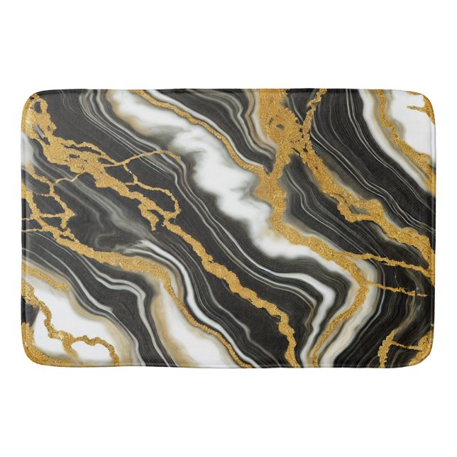 Tapete De Banheiro Chic Black White Marble Dourado Glamt (Frente)