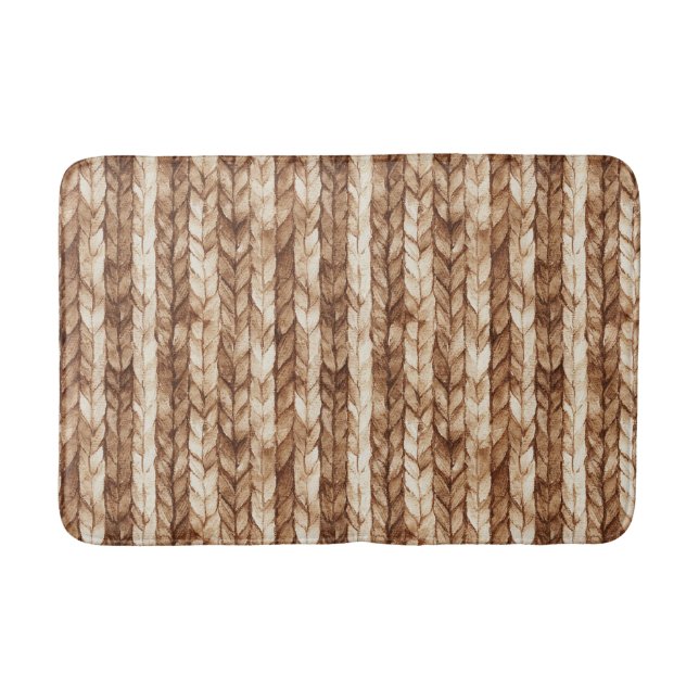 Tapete De Banheiro Chic Brown Cream Faux Stripes Tecidas (Frente)
