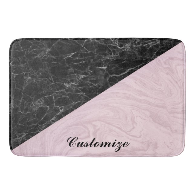 Tapete De Banheiro Chic Elegant Black Pink Marble Personalize (Frente)