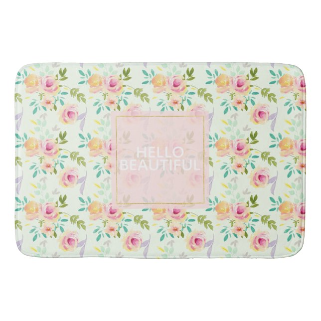 Tapete De Banheiro Chic Floral Rosa Mint (Frente)