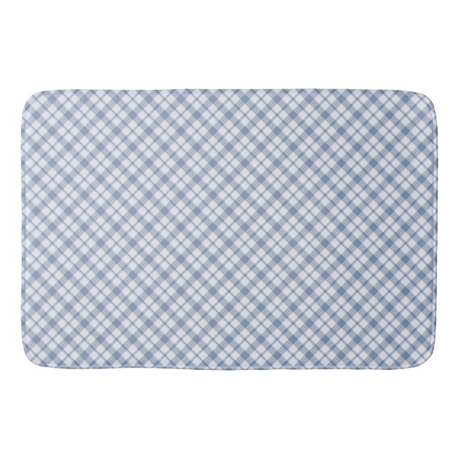 Tapete De Banheiro Chic Indigo Blue e White Preppy Check Mat (Frente)