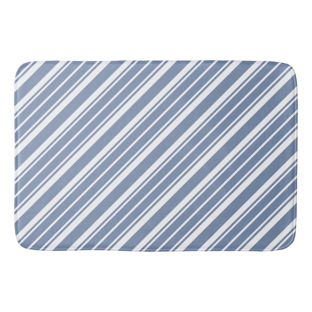 Tapete De Banheiro Chic Indigo Blue, White Ticing Strips Bath Mat (Frente)