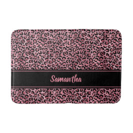 Tapete De Banheiro Chic Preto Rosa Estampa de Leopardo Personalizada