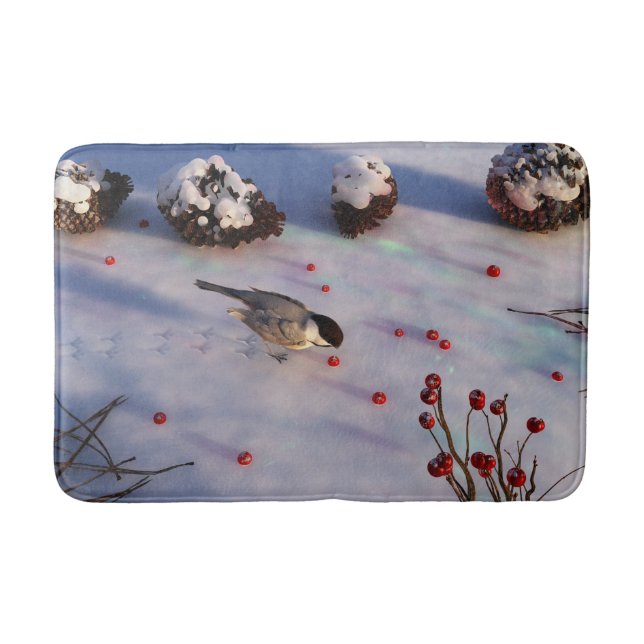 Tapete De Banheiro Chickadee Winter Bathmat (Frente)