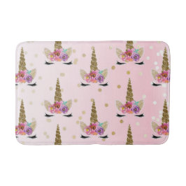 Tapete De Banheiro Chifre de Unicórnio Moderno e Fashion Rosa e Doura