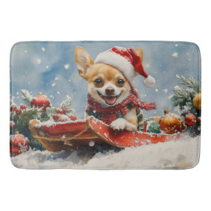 Tapete De Banheiro Chihuahua Dog Sledge Deixe-o nevar no Natal
