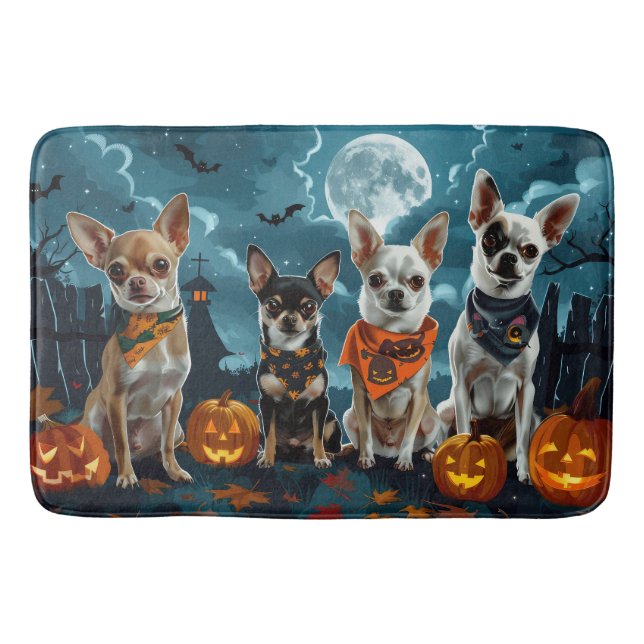 Tapete De Banheiro Chihuahua Halloween Spooky (Frente)