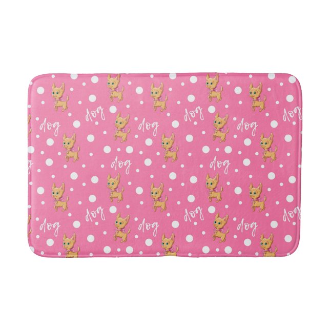Tapete De Banheiro Chinhuahua Bath Mat, rosa e branco (Frente)