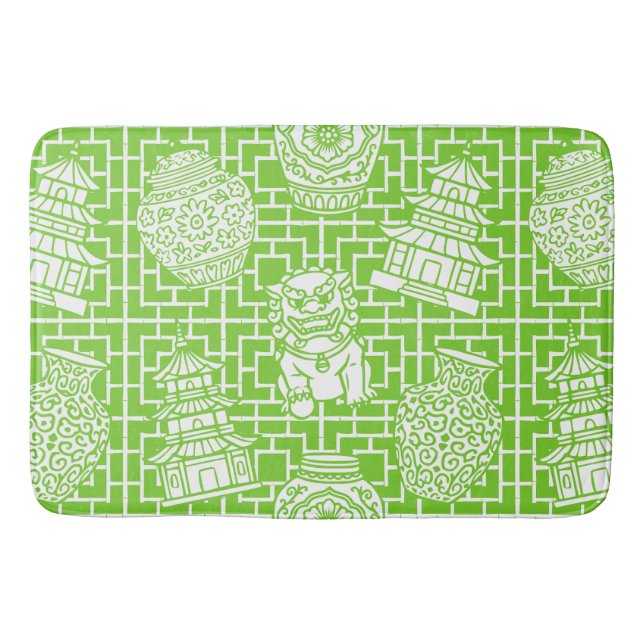 Tapete De Banheiro Chinoiserie Pagoda – Lime Preppy Asian Garden (Frente)