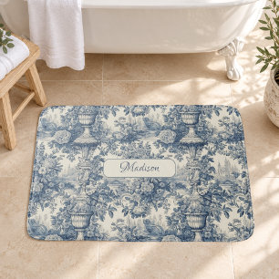 Tapete De Banheiro Chique floral vintage monograma azul toile de jouy
