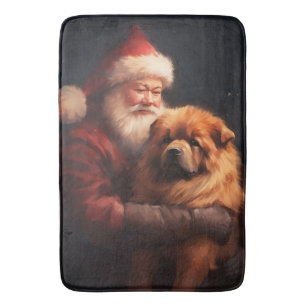 Tapete De Banheiro Chow Chow com Papai Noel Natal Festivo
