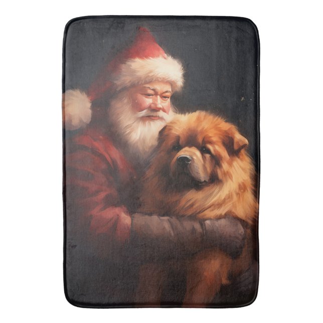 Tapete De Banheiro Chow Chow com Papai Noel Natal Festivo (Frente Vertical)
