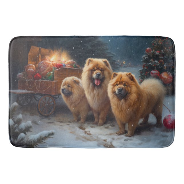Tapete De Banheiro Chow Chow Snowy Sleigh Decência de Natal (Frente)