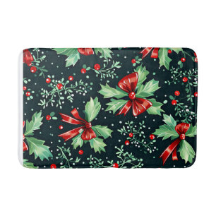 Tapete De Banheiro Christmas Holly Berry Pattern