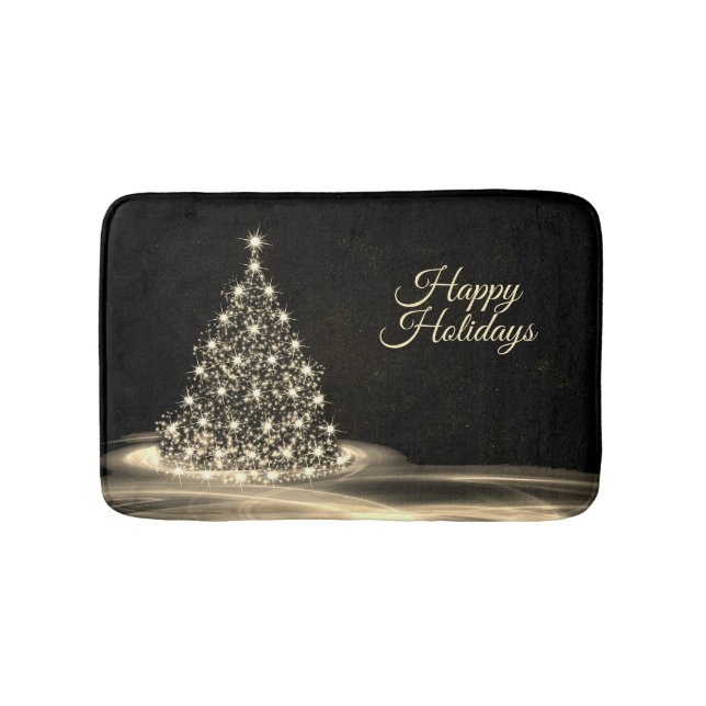 Tapete De Banheiro Christmas Party Golden Shiny Tree Winter Black (frente)