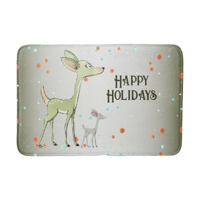 Tapete De Banheiro Christmas Party Green Deers Holidays Cute (Frente)