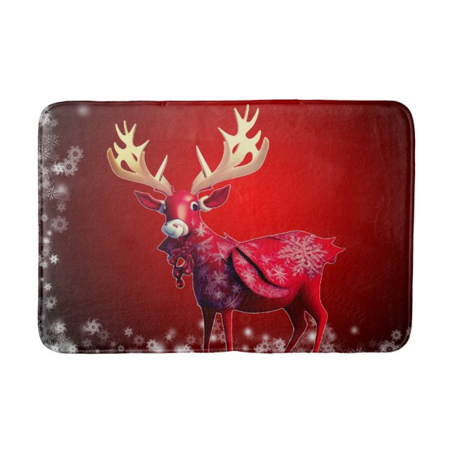 Tapete De Banheiro Christmas Party Red Reindeer Winter Holidays (Frente)
