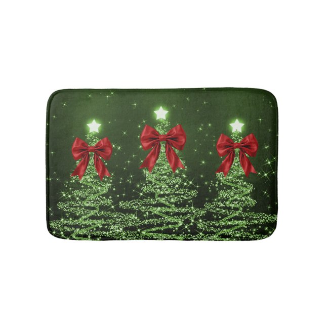 Tapete De Banheiro Christmas Sparkling Trees Green Faux Red Bow  (frente)