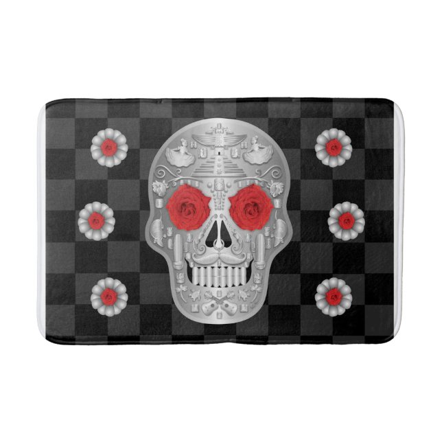 Tapete De Banheiro Chrome Calavera (Rosa vermelha) Bath Mat (Frente)
