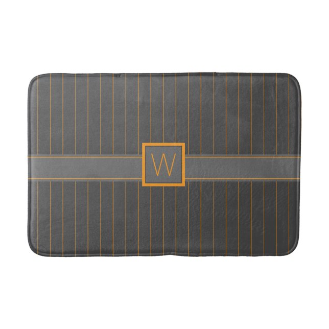 Tapete De Banheiro Cinza com Pinstripes Laranja Bath Mat (Frente)