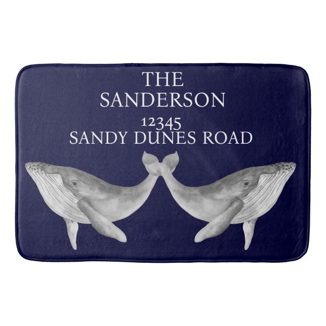 Tapete De Banheiro Cinza de baleia náutica, azul e branco (Frente)