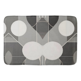 Tapete De Banheiro Cinza e Design Geométrico Branco com Linhas Círcul