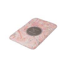 Cinza Rosa Beige Mármore Monograma Bath Mat