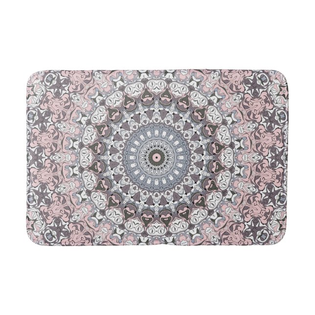 Tapete De Banheiro Cinza rosa e padrão branco de Mandala (Frente)