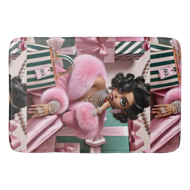 Tapete De Banheiro Cinza Rosa E Verde (Frente)