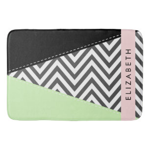 Tapete De Banheiro Cinza Zigzag, Cinza Chevron, Mint, Seu Nome