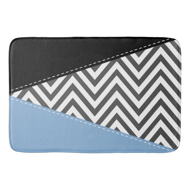 Tapete De Banheiro Cinza Zigzag, Cinza Chevron, Zigzag Patterno, Azul (Frente)