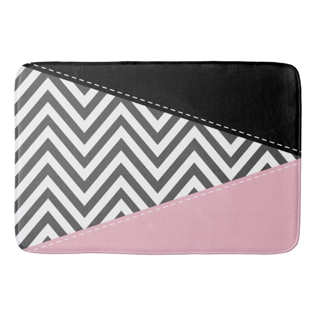 Tapete De Banheiro Cinza Zigzag, Cinza Chevron, Zigzag Patterno, Rosa (Frente)