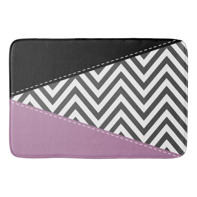 Tapete De Banheiro Cinza Zigzag, Cinza Chevron, Zigzag Patterno, Roxo (Frente)