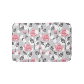 Tapete De Banheiro Cinzas e rosa. Teste padrão floral