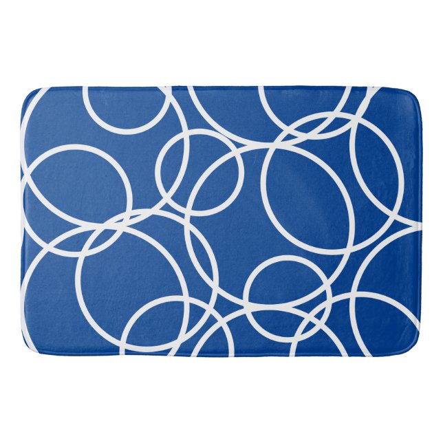 Tapete De Banheiro Círculos Brancos Geométricos Abstrato Azul Moderno (Frente)