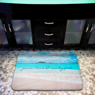 Tapete De Banheiro Citação de Sandy Feet com Amor à Paz na Praia do H