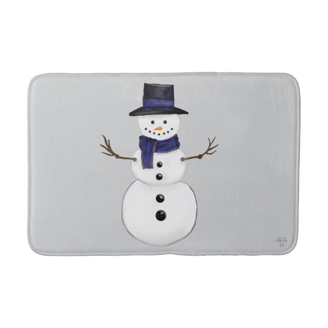 Tapete De Banheiro Classic Snowman with Dark Blue Scarf on Grey  (Frente)