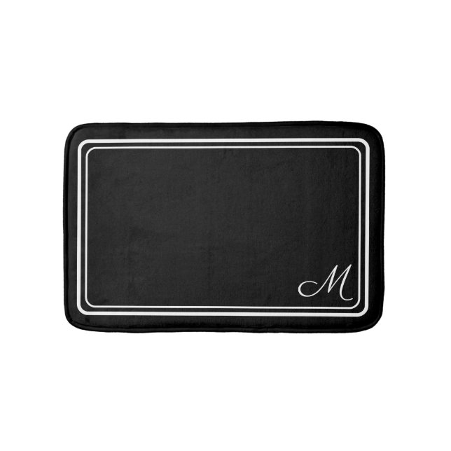 Tapete De Banheiro Clássico Monogramado Tendência Preto e Branco  (frente)