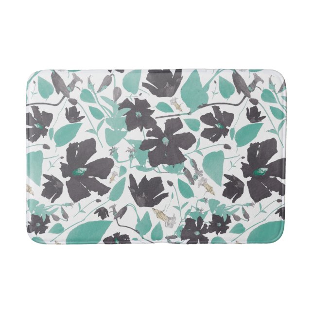 Tapete De Banheiro Clematis Teal Brown Floral Patterno (Frente)