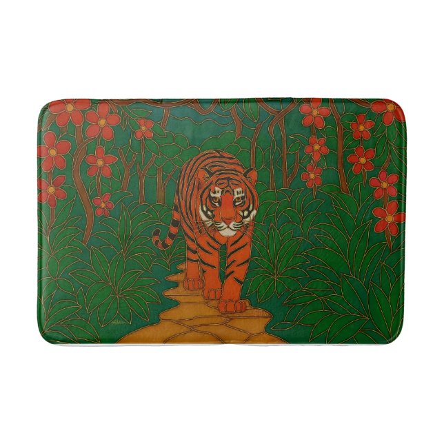 Tapete De Banheiro Cloisonne Art Tiger on the Jungle Path (Frente)